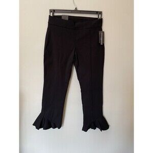 I.N.C Women's Ruffled Hem Fit Cropped Pants Black Petite 12P